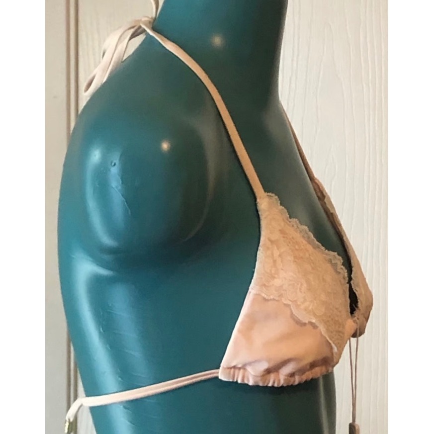 Beach Bunny Swimwear Pink Lace Trim Triangle Bikini Top New W/Tags Medium — image 2 of 8